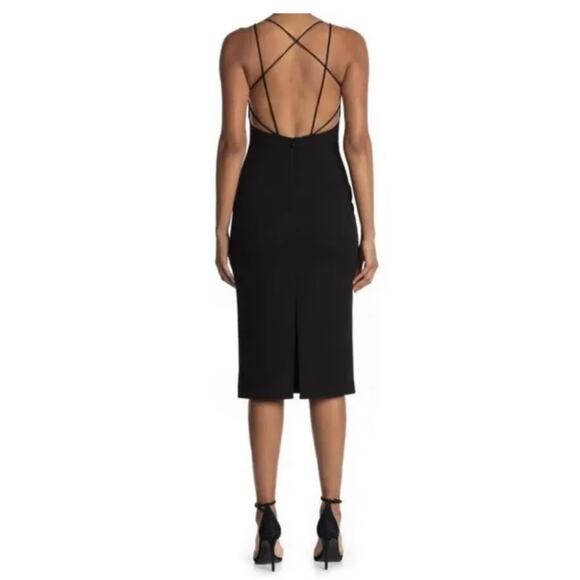Misha Benecia Black Strappy Back Midi Cocktail Dress Size 10 - Picture 3 of 16